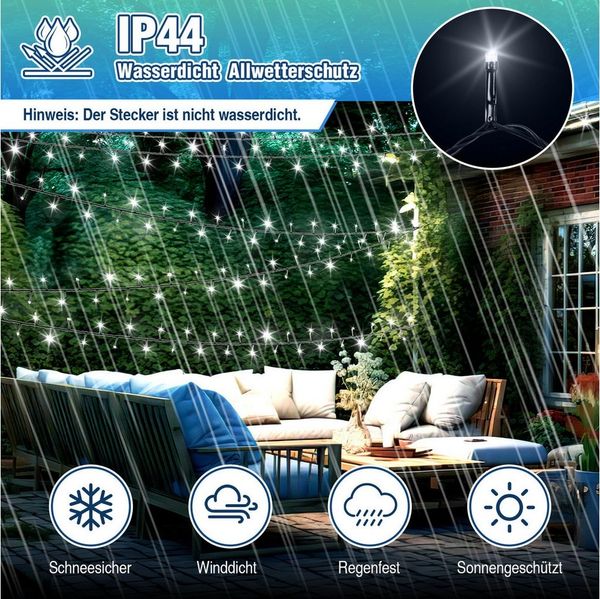 Clanmacy LED-Lichterkette 10-200M LED Lichterkette Weihnachten für Außen Innen 8 Modi Party Deko, Weihnachtsdeko Innen/Außen, 8 Modi Speicherfunktion, Wasserdicht