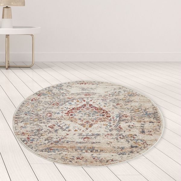 LUXOR living Teppich Rocco, rund, Höhe: 11 mm, Vintage-Look, florales Design, Wohnzimmer, Schlafzimmer