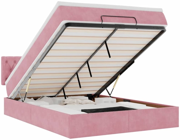 vidaXL Ottoman-Bett mit Matratze & LEDs Rosa 140x200 cm Samt 3312703