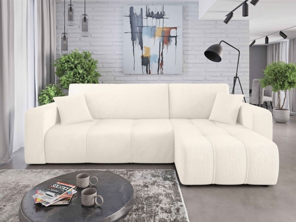 Ecksofa mit Schlaffunktion Sofa DAGNY in Stoff Poso Creme Ottomane Rechts