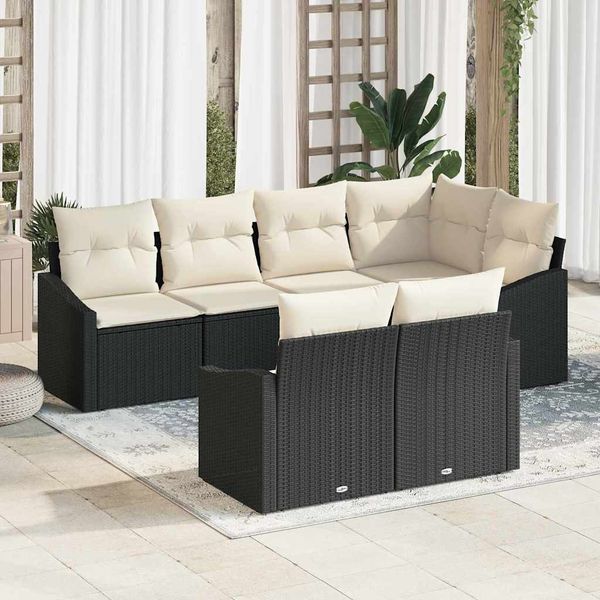vidaXL Gartensofa-set mit Kissen 7 pcs Schwarz und Weiß Poly-Rattan 3355426