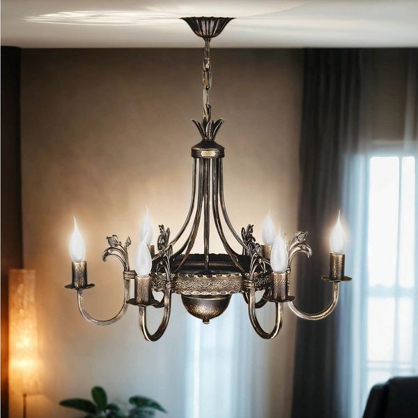 Licht-Erlebnisse Kronleuchter BELRAD, ohne Leuchtmittel, Lüster Metall Rustikal Shabby Braun antik Ø 62 cm 6-armig opulent
