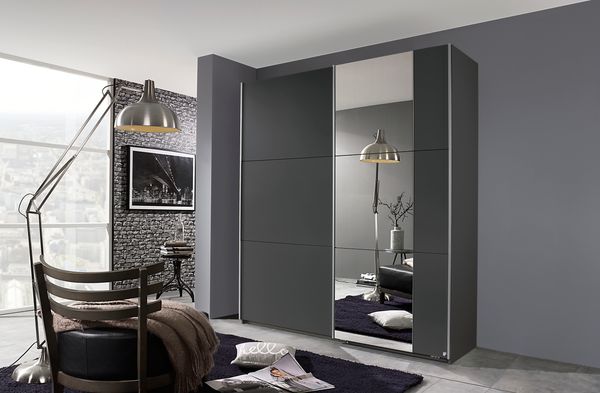 rauch Kleiderschrank; Schwebetürenschrank KRONACH, 2-türig, 1 Spiegeltüre, Graumetallic, 175 x 210 x 59xcm
