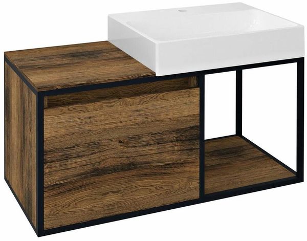SKARA Unterschrank 100 x 49,5 x 46,5 cm, schwarz matt/Eiche Collingwood