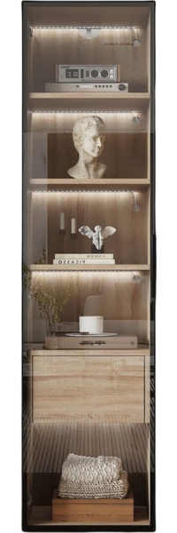 OKWISH Vitrine Badezimmerschrank (Hochschrank, Lagerschrank, Highboard, Lagerschränke, 1-St, mit 1 großen Schubladen und 1 Türen) mit Lichtleiste, Glastür