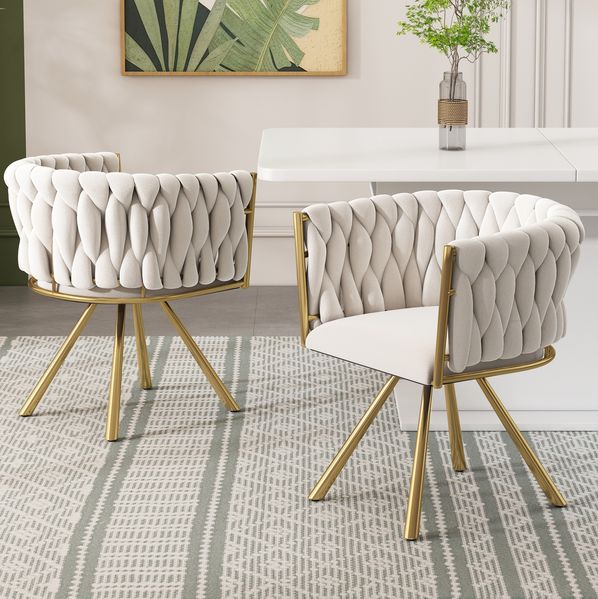 Esszimmerstuhl 2er Set 72×54×59 cm mit 360°-Drehfunktion – Samtstuhl in Beige und Gold