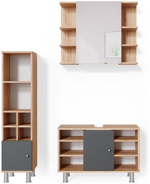Badmöbel-Set Fynn Goldkraft Eiche 3 Teile, mit Midischrank Tür klein Vicco