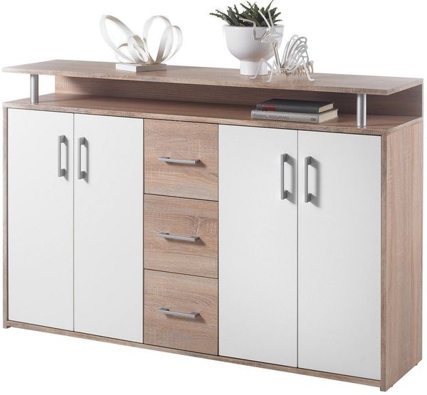 Sideboard 'DRIFT', Eiche Sägerau Dekor / Weiss ca. 139 cm breit
