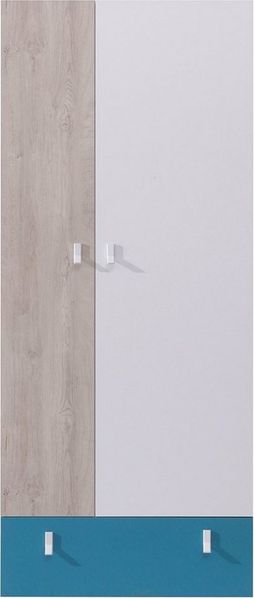 Lomadox Kleiderschrank PITTSBURGH-133 2-türig, 80cm breit, weiß/Eiche/blau
