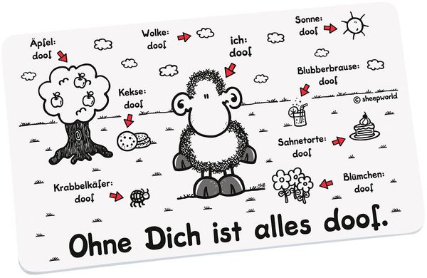 Geda Labels GmbH Frühstücksbrett Sheepworld Alles doof, Melamin, (1-St), Weiß, 23,5x14,5x0,3, spülmaschinengeeignet