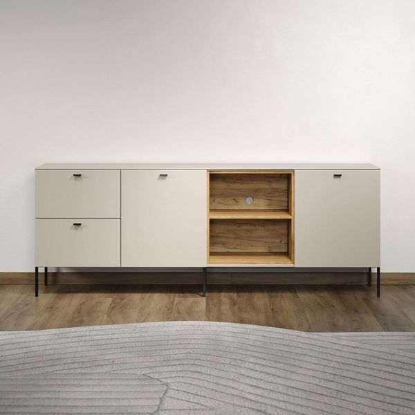 Places of Style Lowboard San Pedro (1 St), TV-Lowboard mit Türen, Schubkasten & Soft-Close - (B/T/H) 200/40/75 cm