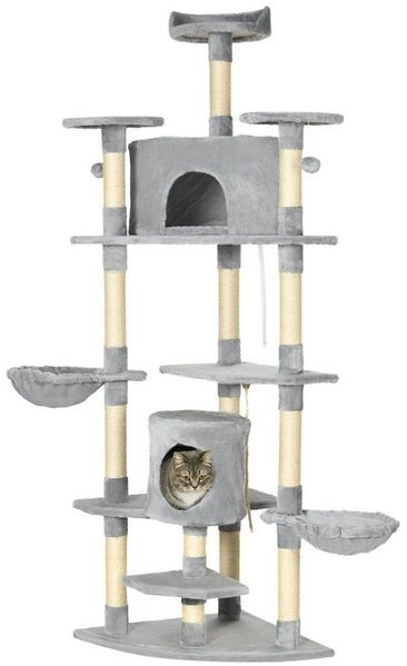 PawHut Kratzbaum Ecke Kratzbaum Spielbaum Katzenkratzbaum Katzen Kletterbaum, Hellgrau, 60 x 60 x 200 cm