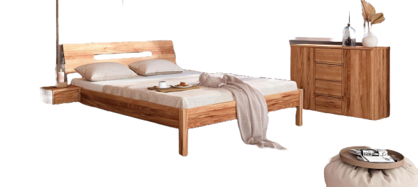 Bett Bento 7 aus Kernbuche massiv 100x200 cm mit Holzkopfteil und Holzbeinen