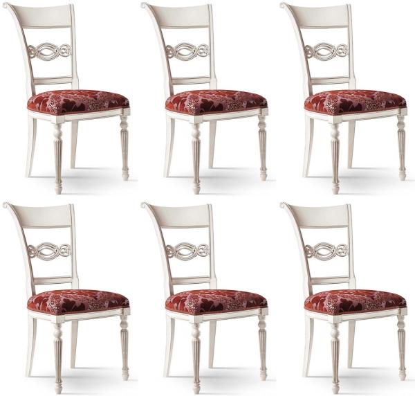 Casa Padrino Luxus Barock Esszimmerstuhl Set Bordeauxrot / Rosa / Weiß - Edles Barock Esszimmer Stühle 6er Set - Barock Esszimmer Möbel - Luxus Qualität - Made in Italy