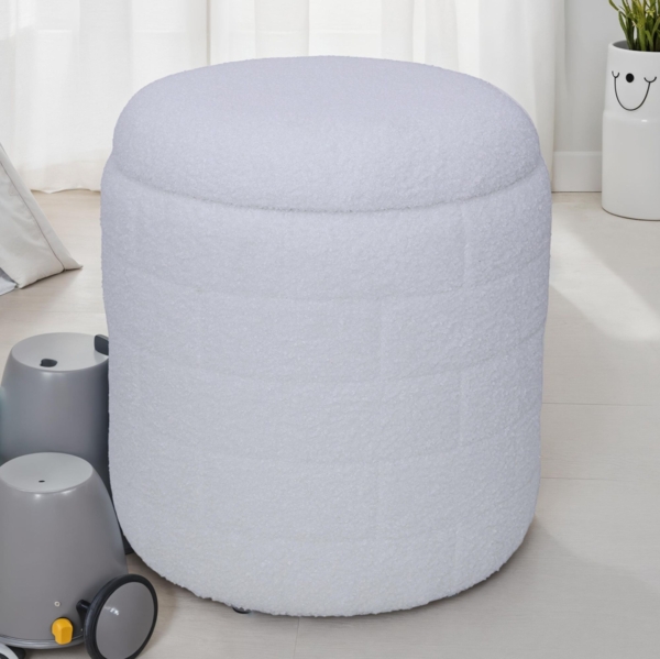 Sitzhocker mit Stauraum 40x40x45 cm Stoff Weiß abnehmbarer Deckel gepolstert Wohnzimmer