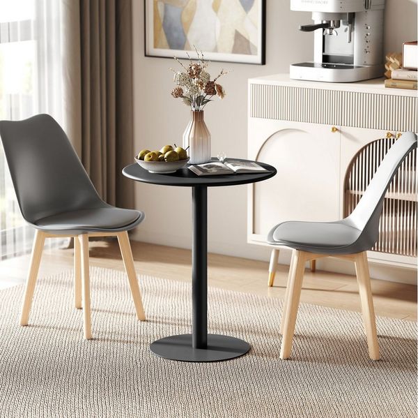 HOMCOM Esstisch Küchentisch für 2 Personen (moderner Esszimmertisch mit runder Tischplatte, 1-St, Kaffeetisch für drinnen und draußen), Stahl, 60 x 60 x 72 cm, Schwarz