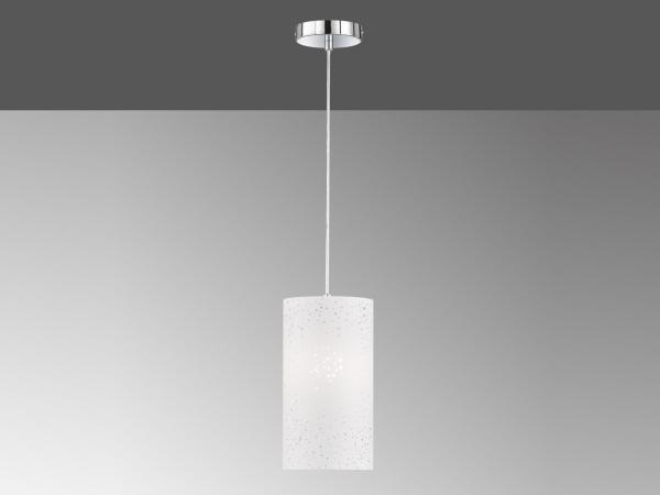 LED Hängelampe 1-flammig dimmbar mit Dekor Stoffschirm Zylinder Weiß, Ø 16cm