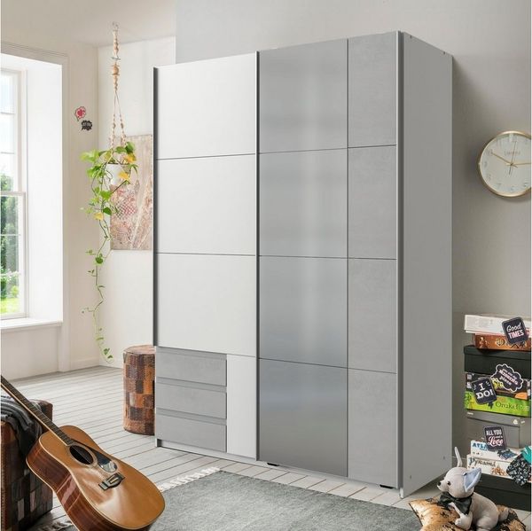 Schwebetürenschrank Emden Kleiderschrank mit Spiegel Ausführung weiß