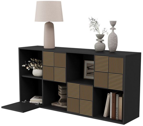 FUROKOY Bücherregal Bücherschrank mit 4 Türen 8 Fächern, für Arbeitszimmer Schlafzimmer Wohnzimmer, 125 x 30 x 60 cm