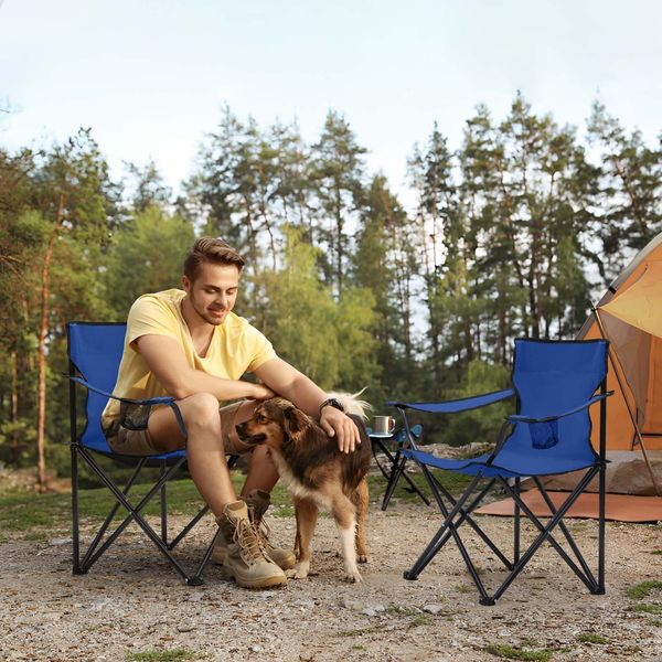 Sunula 2er Set Campingstuhl Faltbar Anglerstuhl Ultraleicht Faltstuhl mit Armlehnen, mit Getränkehalter, mit Tragetasche, bis max. 100 kg, Blau