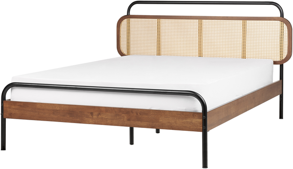 Bett mit Lattenrost BOUSSICOURT 140 x 200 cm Rattan Dunkler Holzfarbton