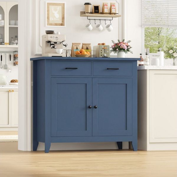 HOMECHO Buffet Sideboard Weiß Küchenschrank mit 2 Schubladen 2 Türen