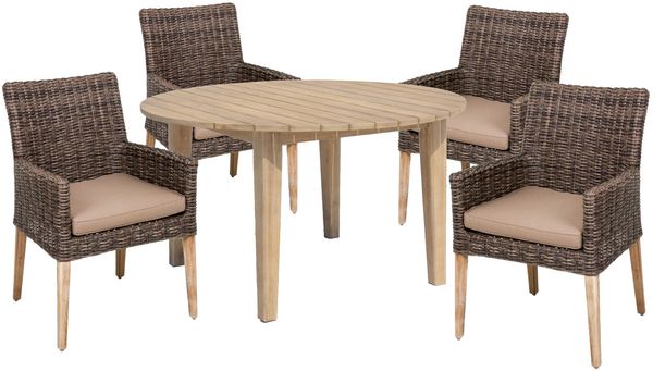 Garten-Sitzgruppe LUGANO - Akazie, Dunkelbraun, Tisch rund | Gartenmöbel-Set Gartengarnitur Garten-Essgruppe mit Stühlen und Esstisch