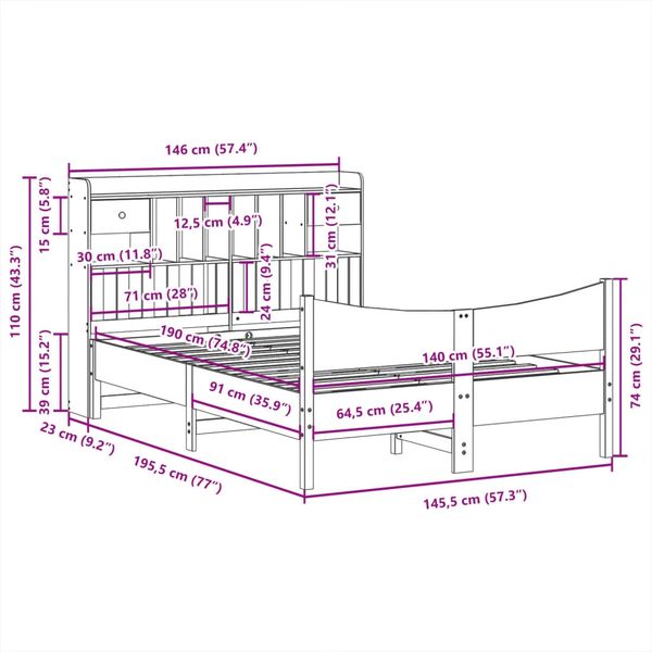 vidaXL Massivholzbett ohne Matratze Weiß 140x190 cm Kiefernholz 3323390 Bild 11