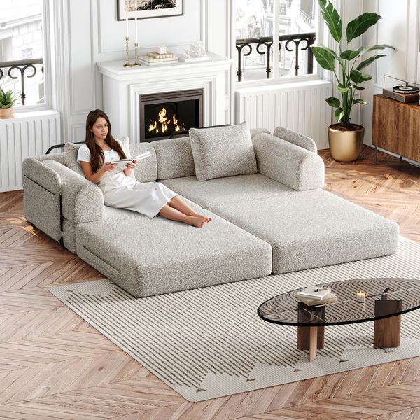 Schlafsofa mit Ablagefach & Stahlrahmen, wandelbarer Einzelsitz Sofa Bett mit rutschfester Unterlage,2-Sitzer,khaki