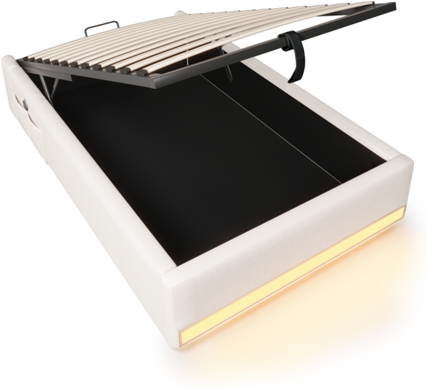 Merax Polsterbett, 90*200cm , Fernbedienbare LED-Leiste,Mit USB und Typ-C, Mit kleinen Aufbewahrungstaschen, Kein Kopfteil-Design, Hydraulische Speicherfunktion, Keine Matratze, Beige Bild 9