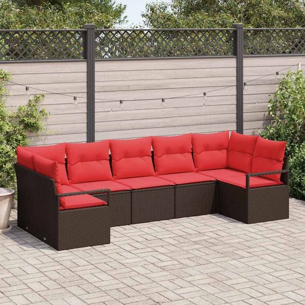 vidaXL Sofa Set mit Kissen 7 pcs Braun Poly-Rattan 3346534
