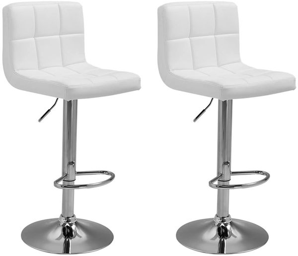 Happy Garden 2er Set Barhocker weiß Mike. Küchenstuhl in modernem Design mit höhenverstellbarem Sitz, 360° drehbar und Fußstütze. Hocker mit weißer Rückenlehne.
