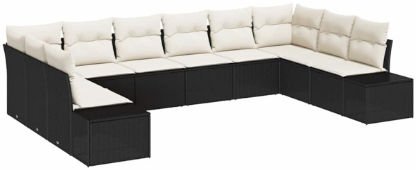 vidaXL Gartensofa-set mit Kissen 10 pcs Schwarz und Creme Polyrattan 3355906