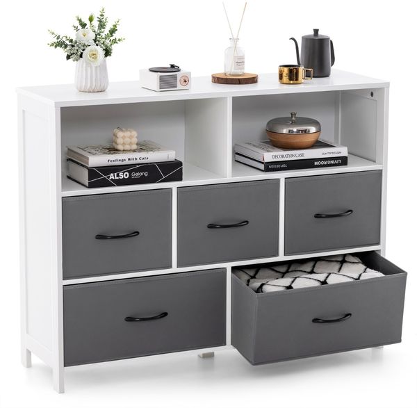 Kommode mit 5 Schubladen Aufbewahrungsschrank mit offenen Regalen 100 x 30 x 78 cm