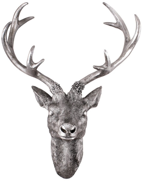 XXL Hirschgeweih Hirschkopf Geweih 10-Ender Silber Optik 48x32x61cm