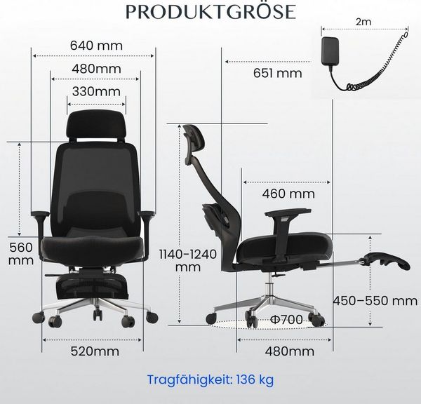 FLEXISPOT Bürostuhl Ergonomischer Stuhl, multi-verstellbar, Computerstuhl