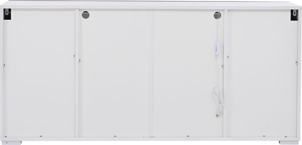 Sideboard 140 cm mit Hochglanz-Fronten, 4-türiger Wohnzimmerschrank mit LED-Lichtleiste, Stauraummöbel in Weiß und Schwarz Bild 9
