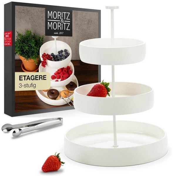 Moritz & Moritz Etagere Obst Etagere, Steingut, (3 Etagen, 2-tlg), Perfekt als Obstschale für Obst Aufbewahrung, Muffins und Cupcakes