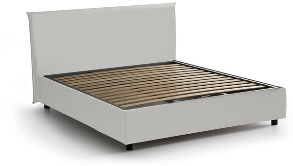 Dmora Doppelbett Augustus, Bettkasten aus Öko-Leder, Öffnung vorne, geeignet für Matratze 140x200 cm, 100 % Made in Italy, Weiß