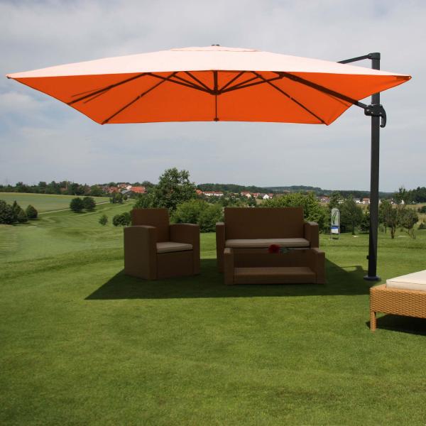 Ampelschirm HWC-A96, Gastronomie Sonnenschirm, 3x3m (Ø4,24m) Polyester/Alu 23kg ~ terracotta ohne Ständer, drehbar