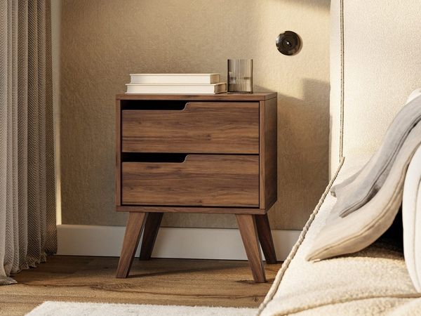 Beautysofa Nachttisch NOREL modernes Design mit zwei Schubladen (erhältlich in Braun Walnuss & Cashmere), Breite: 45 cm
