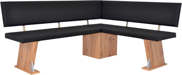 Moderne Eckbank, Eiche-Dekor, Kunsleder schwarz, kurzer Schenkel rechts