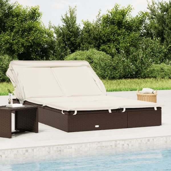 2-Personen-Sonnenliege | Gartenliege mit Dach Braun 213x118x97 Poly Rattan