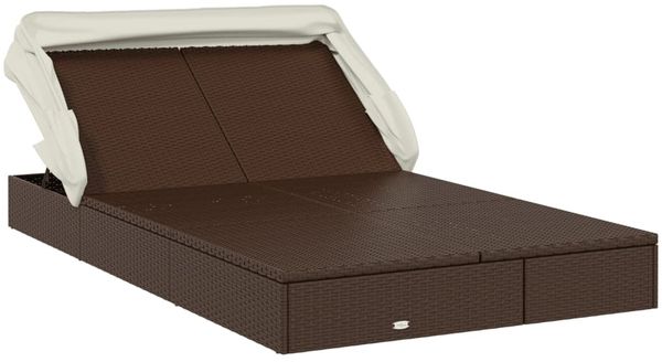 2-Personen-Sonnenliege | Gartenliege mit Dach Braun 213x118x97 Poly Rattan Bild 3