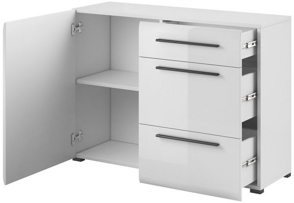Lomadox Kommode TURDA-83, weiß Hochglanz modern mit Metallgriffen, B/H/T: ca. 120/86/39 cm