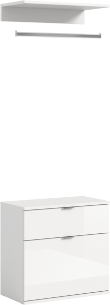 Kommode mit Garderobenstange, Weiß Hochglanz, modern, 61x62x34 cm