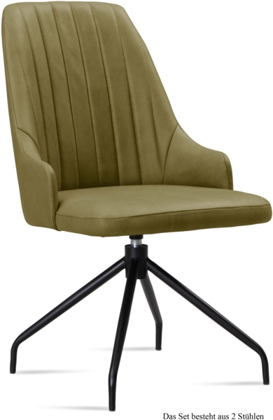 Esszimmerstuhl drehbar (2er-Set) Doreen 52x91x60 Schwarz/Olivgrün