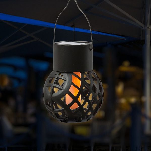 MARELIDA LED Solarleuchte LED Solar Hängeleuchte Feuerball Kugelleuchte mit Flammeneffekt H: 9cm, LED Classic, amber