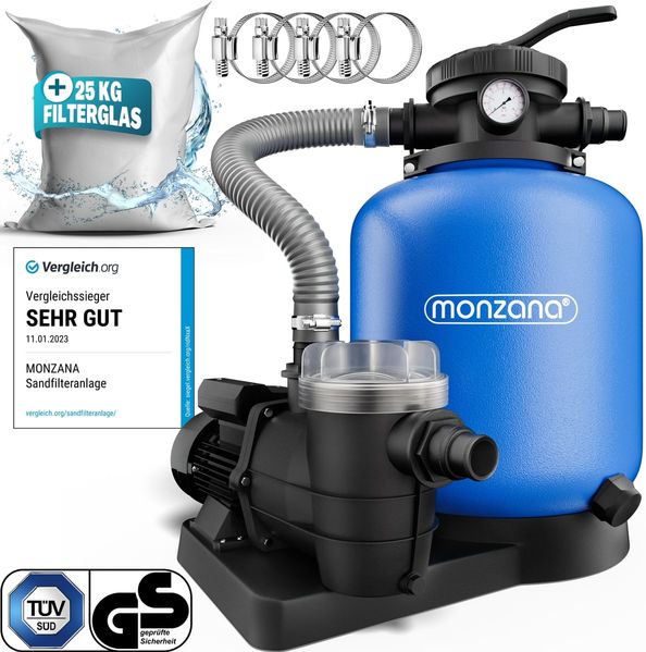 Sandfilteranlage 11.000 L/h mit Vorfilter und XXL Tank + Filterglas
