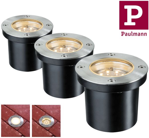 Paulmann Special Einbauleuchten Set Boden rund LED 3x1,2W 2700K 6VA 230/12V 98mm Edelstahl/Metall
